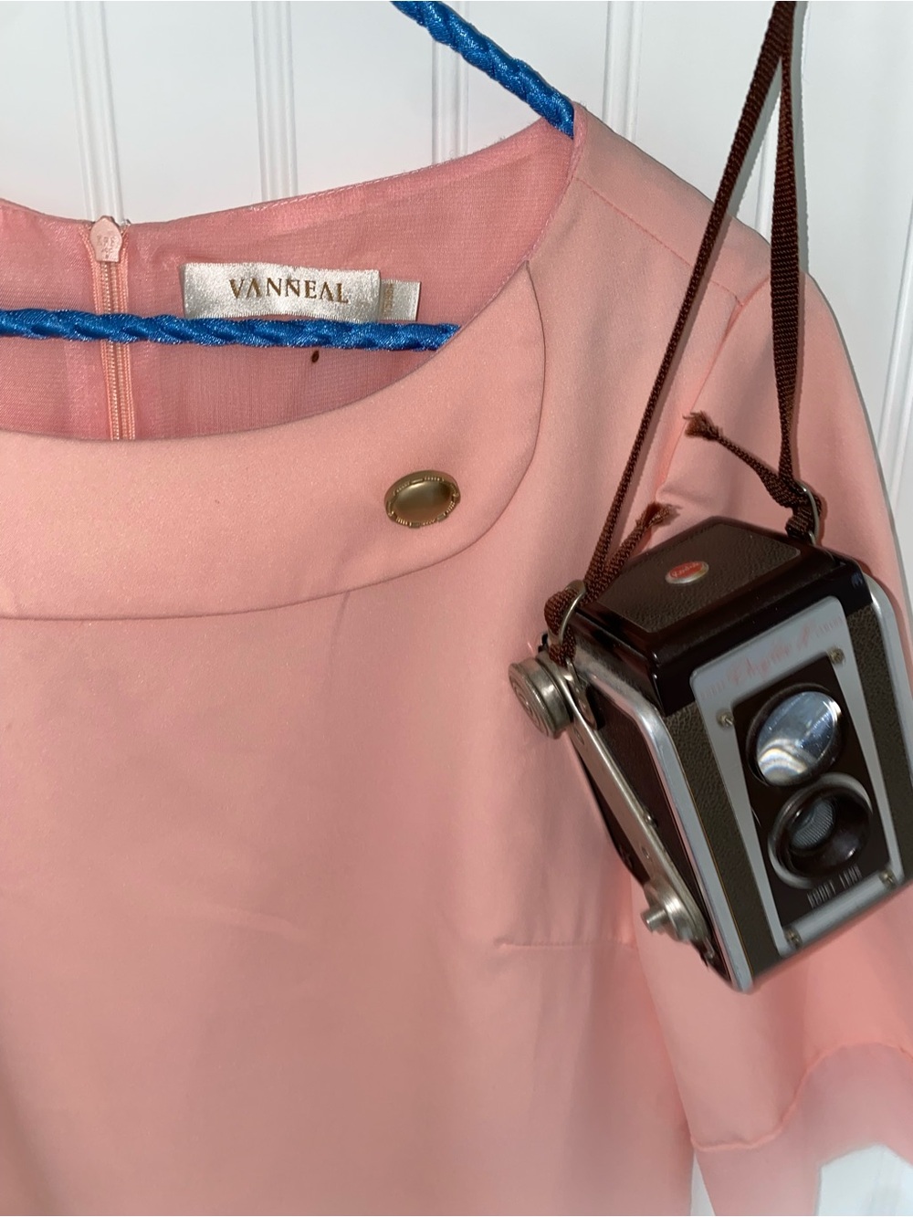 Classic Pink Shift Dress with Button Detail - Picture 2 of 5